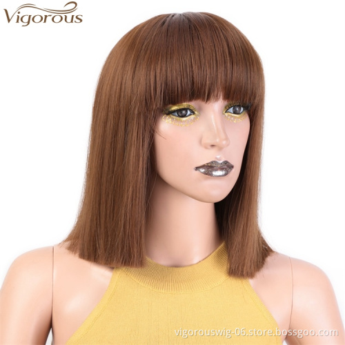Colorful Heat Resistant Medium Long With Bangs Fiber Short Hair Multi Color Synthetic Wigs For Black Women